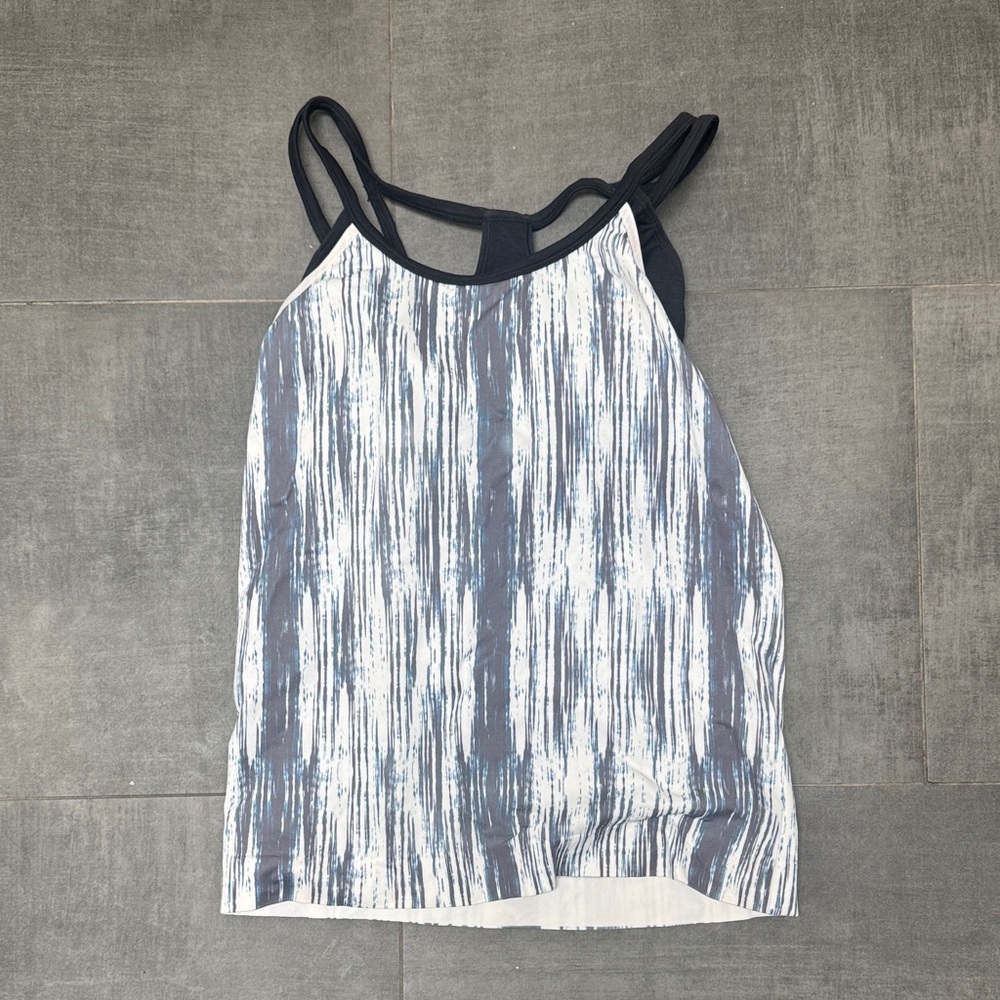 Athleta Blue, Black and White Brushstroke Racerback Tank